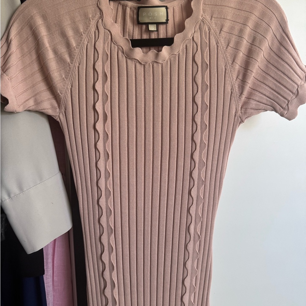Pink Ribbed Short Sleeve Dress